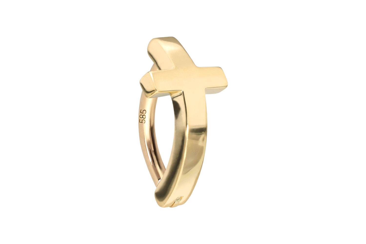14/18 Karat Gold Bauchnabelclicker Bauchnabelpiercing BOGEN + KREUZ